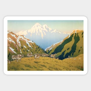 Cows on Mountain Hills Landscape Painting Sticker